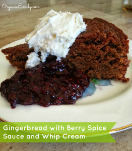 Gingerbread with Berry Spice Sauce and Whip Cream